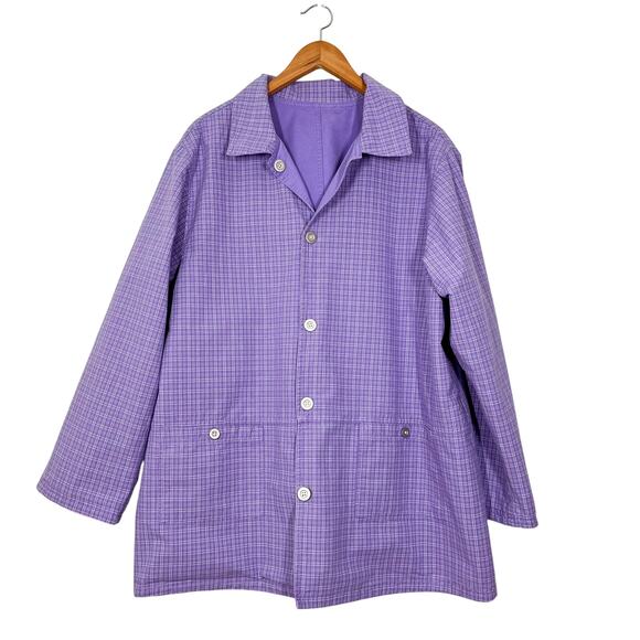 Denim & Co. Vintage Chore Purple Checkered‎ Reversible Jacket Women’s 1X Cotton - Picture 1 of 12
